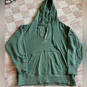 Aerie Olive Hooded Sweater Garment Washed Details Oversized